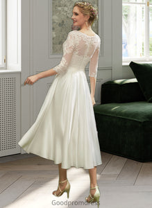 Taniya A-Line Illusion Tea-Length Wedding Dress With Lace HDOP0013741