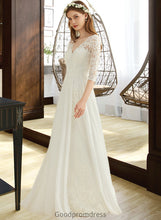 Load image into Gallery viewer, Lilith A-Line V-neck Floor-Length Chiffon Lace Wedding Dress HDOP0013745