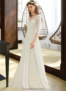 Lilith A-Line V-neck Floor-Length Chiffon Lace Wedding Dress HDOP0013745