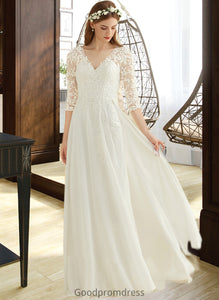 Lilith A-Line V-neck Floor-Length Chiffon Lace Wedding Dress HDOP0013745