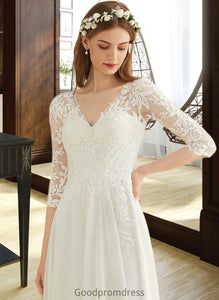 Lilith A-Line V-neck Floor-Length Chiffon Lace Wedding Dress HDOP0013745