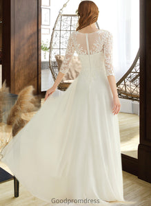 Lilith A-Line V-neck Floor-Length Chiffon Lace Wedding Dress HDOP0013745