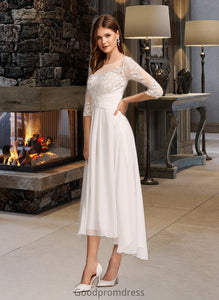 Danna A-Line Illusion Asymmetrical Wedding Dress With Lace HDOP0013749