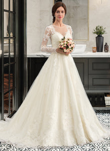 Jessie Ball-Gown/Princess Illusion Court Train Tulle Lace Wedding Dress HDOP0013750