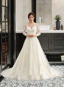 Jessie Ball-Gown/Princess Illusion Court Train Tulle Lace Wedding Dress HDOP0013750