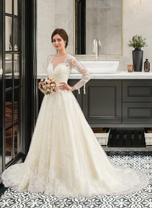 Jessie Ball-Gown/Princess Illusion Court Train Tulle Lace Wedding Dress HDOP0013750