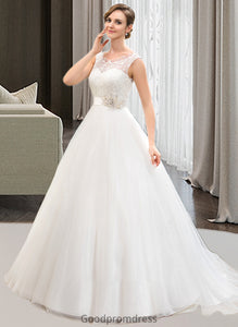 Hayley Ball-Gown/Princess Scoop Neck Sweep Train Organza Lace Wedding Dress With Beading Sequins HDOP0013751