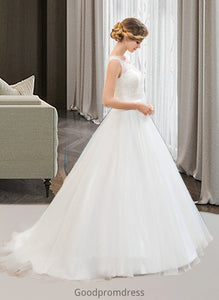 Hayley Ball-Gown/Princess Scoop Neck Sweep Train Organza Lace Wedding Dress With Beading Sequins HDOP0013751