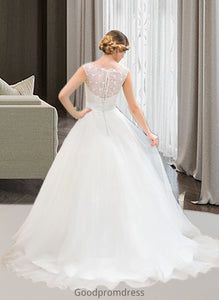 Hayley Ball-Gown/Princess Scoop Neck Sweep Train Organza Lace Wedding Dress With Beading Sequins HDOP0013751