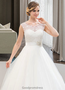 Hayley Ball-Gown/Princess Scoop Neck Sweep Train Organza Lace Wedding Dress With Beading Sequins HDOP0013751