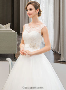 Hayley Ball-Gown/Princess Scoop Neck Sweep Train Organza Lace Wedding Dress With Beading Sequins HDOP0013751