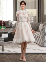 Load image into Gallery viewer, Giselle A-Line Illusion Knee-Length Lace Wedding Dress HDOP0013754