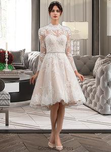 Giselle A-Line Illusion Knee-Length Lace Wedding Dress HDOP0013754