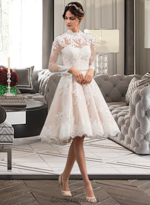 Giselle A-Line Illusion Knee-Length Lace Wedding Dress HDOP0013754