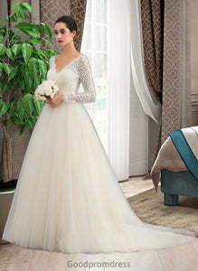 Brooke Ball-Gown/Princess V-neck Court Train Tulle Lace Wedding Dress HDOP0013756