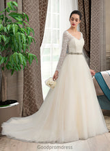 Load image into Gallery viewer, Brooke Ball-Gown/Princess V-neck Court Train Tulle Lace Wedding Dress HDOP0013756