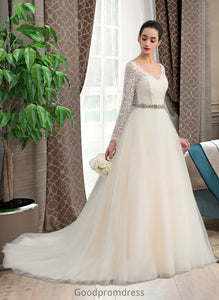 Brooke Ball-Gown/Princess V-neck Court Train Tulle Lace Wedding Dress HDOP0013756