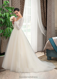 Brooke Ball-Gown/Princess V-neck Court Train Tulle Lace Wedding Dress HDOP0013756