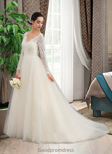 Brooke Ball-Gown/Princess V-neck Court Train Tulle Lace Wedding Dress HDOP0013756