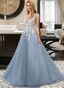 Sam Ball-Gown/Princess V-neck Floor-Length Tulle Wedding Dress With Lace HDOP0013763