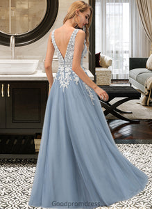 Sam Ball-Gown/Princess V-neck Floor-Length Tulle Wedding Dress With Lace HDOP0013763