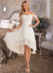 Noemi A-Line Asymmetrical Chiffon Lace Wedding Dress With Beading Sequins HDOP0013764