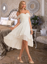 Load image into Gallery viewer, Noemi A-Line Asymmetrical Chiffon Lace Wedding Dress With Beading Sequins HDOP0013764