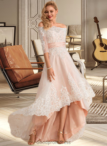 Barbara A-Line Asymmetrical Satin Tulle Lace Wedding Dress With Sequins HDOP0013769