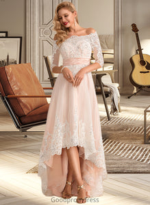 Barbara A-Line Asymmetrical Satin Tulle Lace Wedding Dress With Sequins HDOP0013769