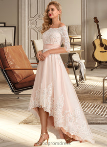 Barbara A-Line Asymmetrical Satin Tulle Lace Wedding Dress With Sequins HDOP0013769