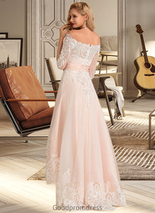 Barbara A-Line Asymmetrical Satin Tulle Lace Wedding Dress With Sequins HDOP0013769