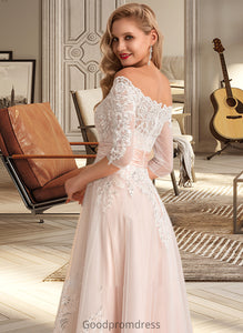 Barbara A-Line Asymmetrical Satin Tulle Lace Wedding Dress With Sequins HDOP0013769