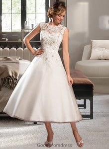 Karli Ball-Gown/Princess Scoop Neck Tea-Length Tulle Lace Wedding Dress With Beading Sequins HDOP0013773