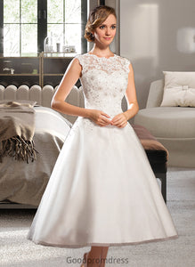 Karli Ball-Gown/Princess Scoop Neck Tea-Length Tulle Lace Wedding Dress With Beading Sequins HDOP0013773