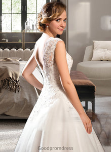 Karli Ball-Gown/Princess Scoop Neck Tea-Length Tulle Lace Wedding Dress With Beading Sequins HDOP0013773