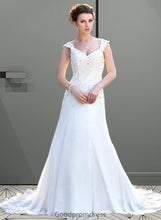 Load image into Gallery viewer, Carina A-Line V-neck Court Train Chiffon Wedding Dress With Lace Beading Sequins HDOP0013776