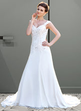 Load image into Gallery viewer, Carina A-Line V-neck Court Train Chiffon Wedding Dress With Lace Beading Sequins HDOP0013776