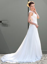 Load image into Gallery viewer, Carina A-Line V-neck Court Train Chiffon Wedding Dress With Lace Beading Sequins HDOP0013776