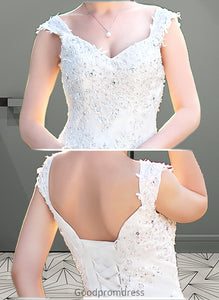 Carina A-Line V-neck Court Train Chiffon Wedding Dress With Lace Beading Sequins HDOP0013776