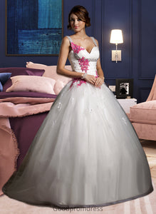 Jo Ball-Gown/Princess Sweetheart Chapel Train Tulle Wedding Dress With Ruffle Appliques Lace Bow(s) HDOP0013780