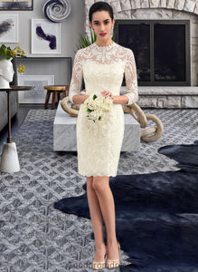 Sonia Sheath/Column High Neck Knee-Length Lace Wedding Dress HDOP0013781