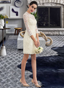 Sonia Sheath/Column High Neck Knee-Length Lace Wedding Dress HDOP0013781