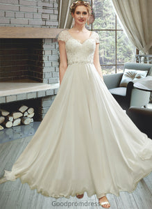 Aracely A-Line V-neck Floor-Length Wedding Dress With Lace Beading Sequins HDOP0013784