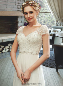 Aracely A-Line V-neck Floor-Length Wedding Dress With Lace Beading Sequins HDOP0013784