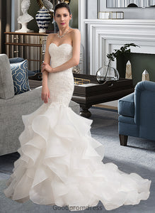 Sadie Trumpet/Mermaid Sweetheart Sweep Train Organza Lace Wedding Dress HDOP0013786