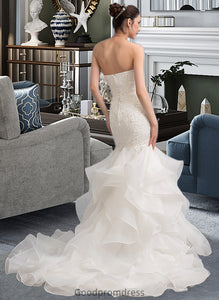 Sadie Trumpet/Mermaid Sweetheart Sweep Train Organza Lace Wedding Dress HDOP0013786