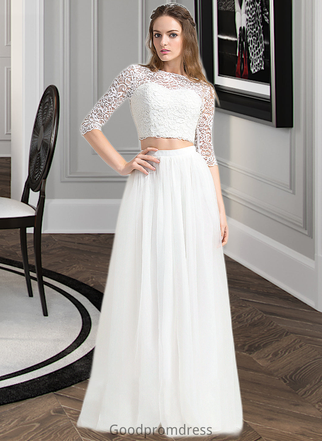 Hadassah A-Line Scoop Neck Floor-Length Tulle Wedding Dress HDOP0013787