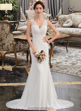 Load image into Gallery viewer, Sophia Trumpet/Mermaid V-neck Court Train Chiffon Wedding Dress HDOP0013788