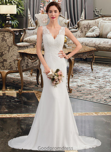 Sophia Trumpet/Mermaid V-neck Court Train Chiffon Wedding Dress HDOP0013788