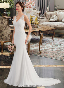 Sophia Trumpet/Mermaid V-neck Court Train Chiffon Wedding Dress HDOP0013788